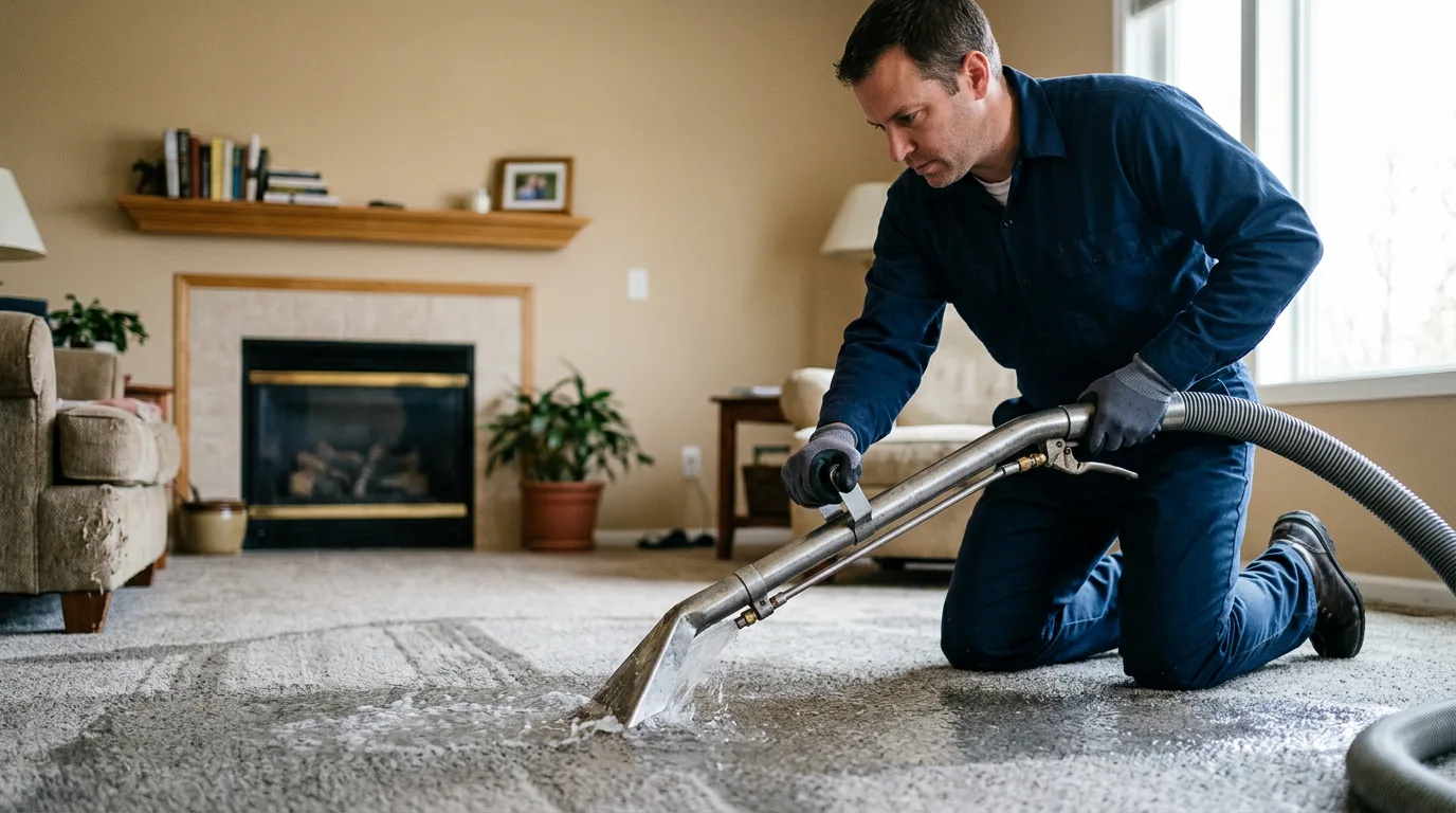 Water damage restoration technician working near Clarksburg, IN
